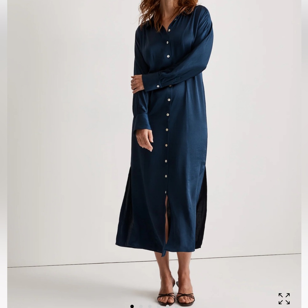 Madewell Satin Button-Front Midi Shirtdress Classic Indigo Career 2023-2